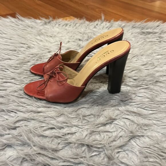 Gucci authentic blondie red and brown tie‎ slip on heel - Picture 3 of 12